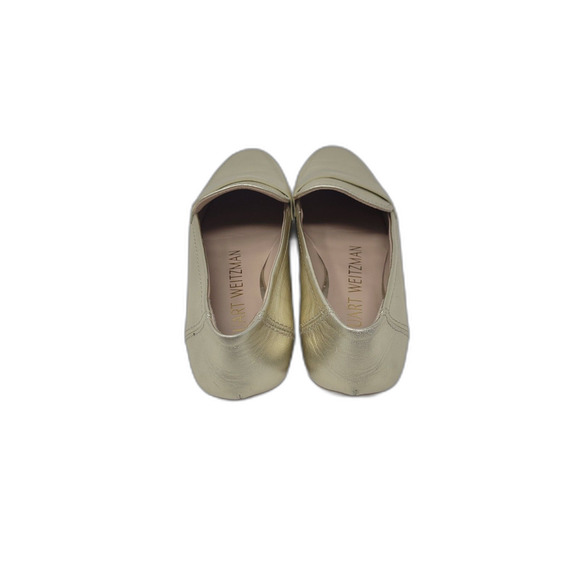 Stuart Weitzman Jet Loafer Gold Leather Flats - Picture 2 of 6